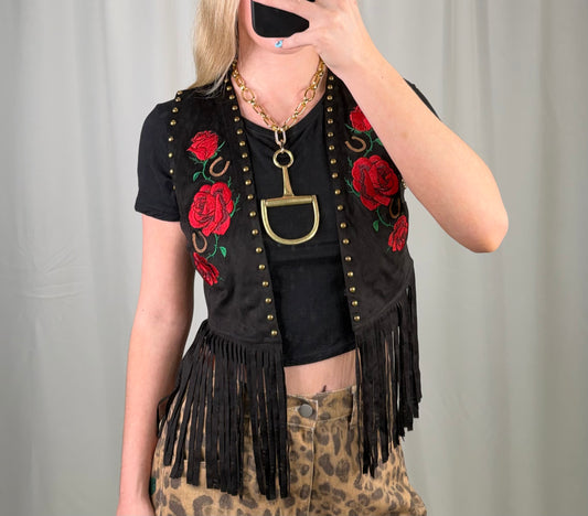 Roses N Rum Black Suede Studded Vest