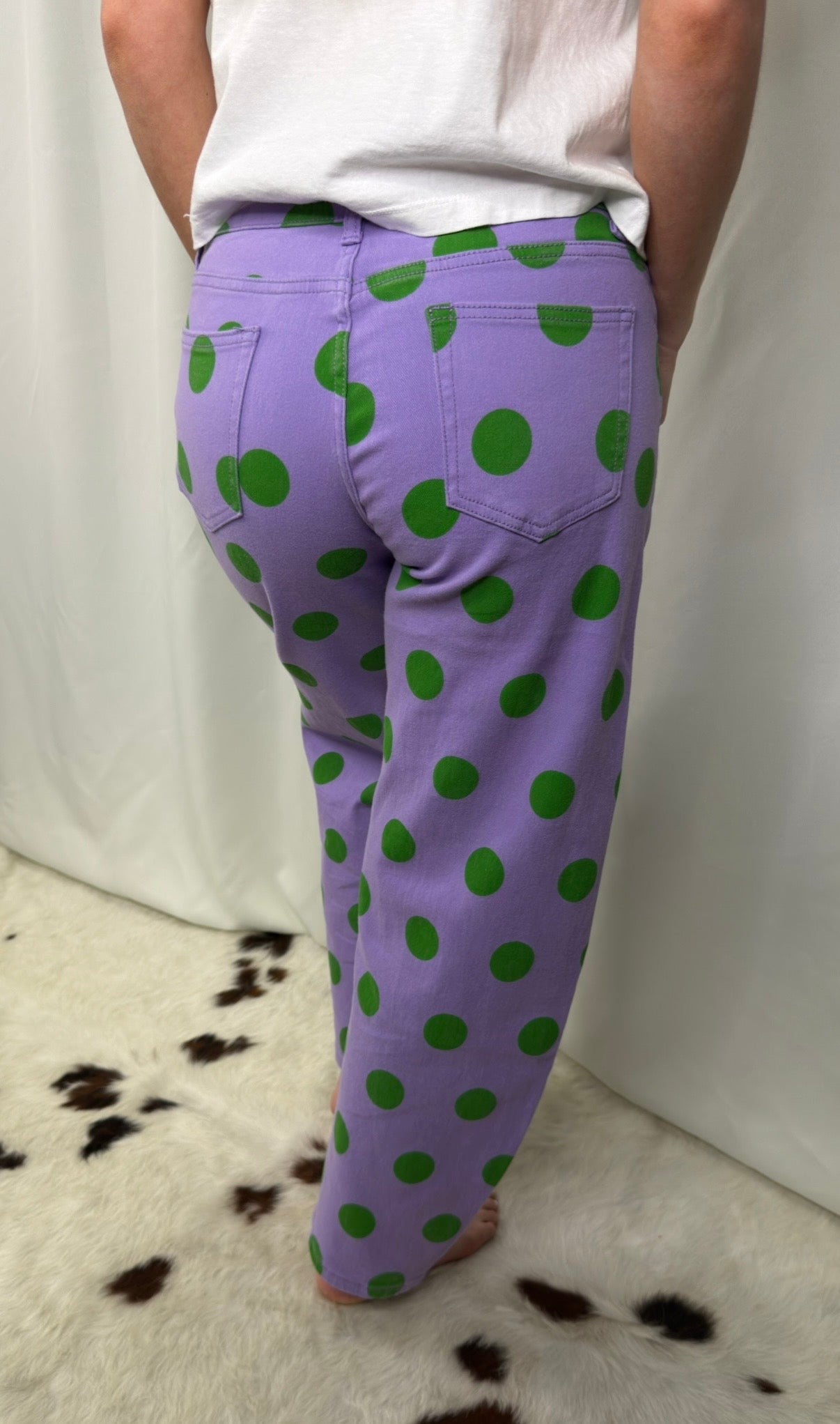 Purple & Green Polka Dot High-Rise Barrel Jeans