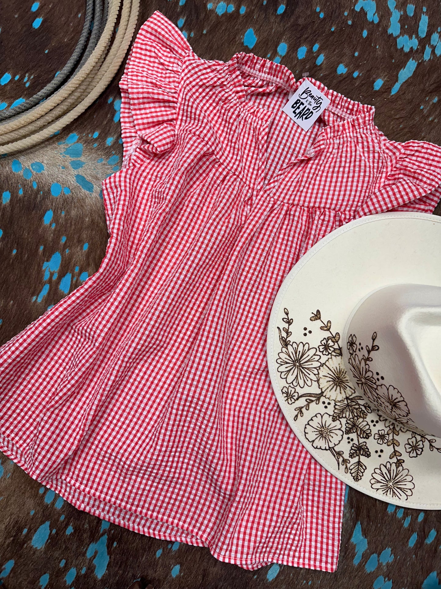 Red Gingham Ruffle Blouse