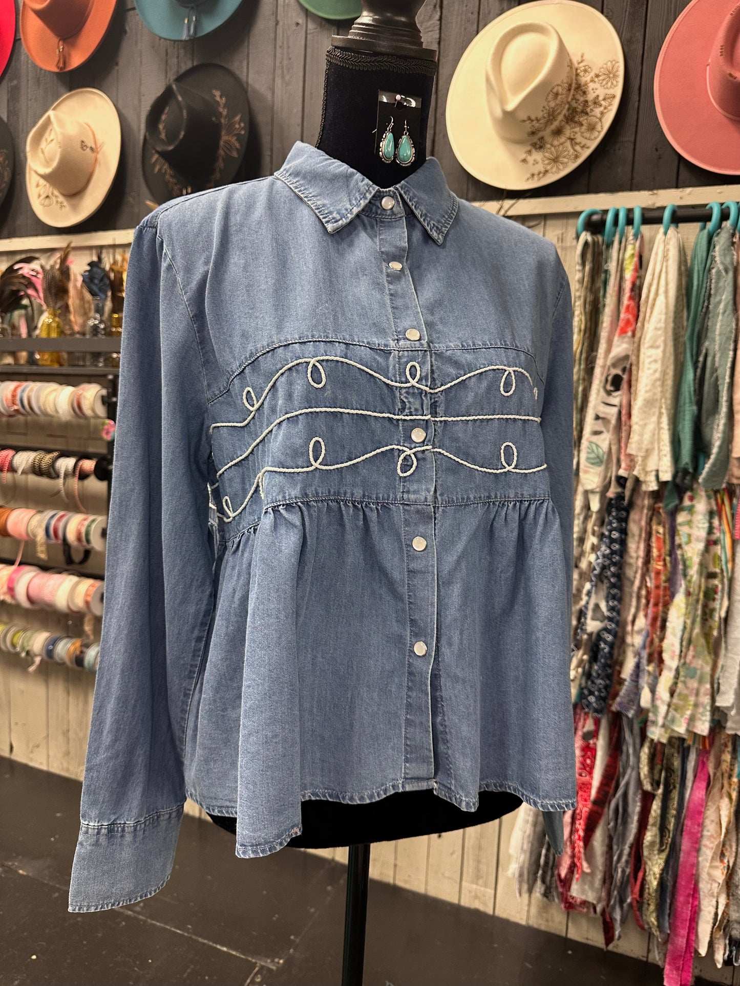 Denim Long Sleeve Loopty Lou Blouse