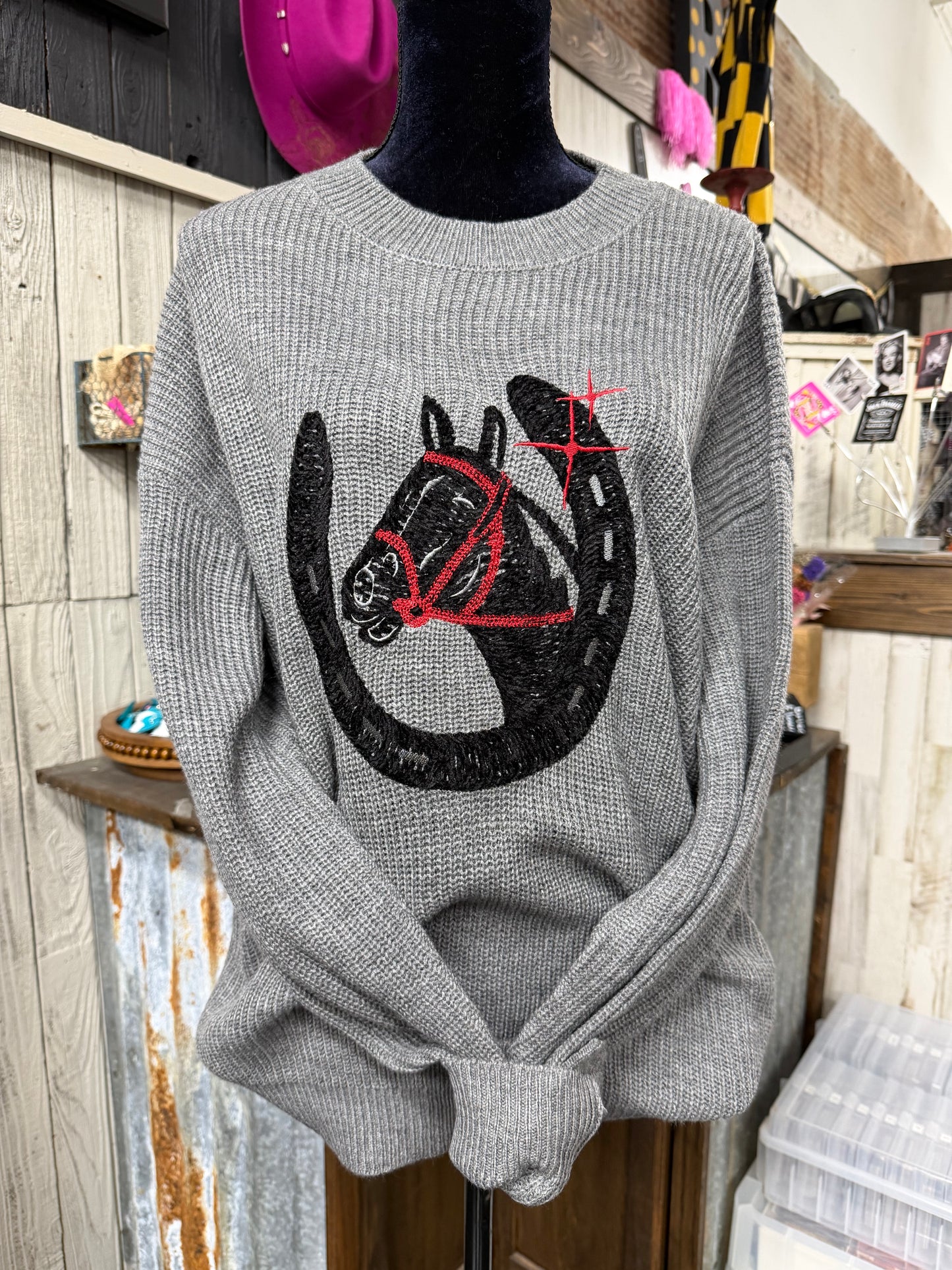 Grey Oversized Vintage "Lucky" Sweater
