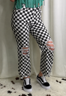 Black and White Checkered Ankle Jeans