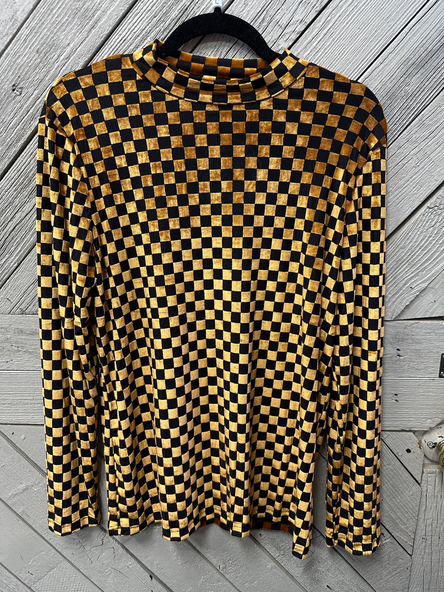 Gold/Black Velvet Mesh Top