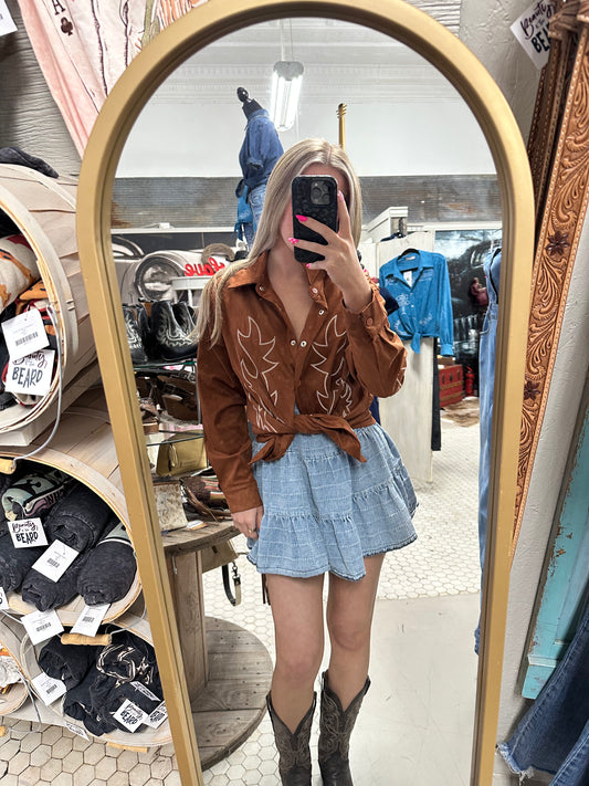 Suede Western Button up Blouse