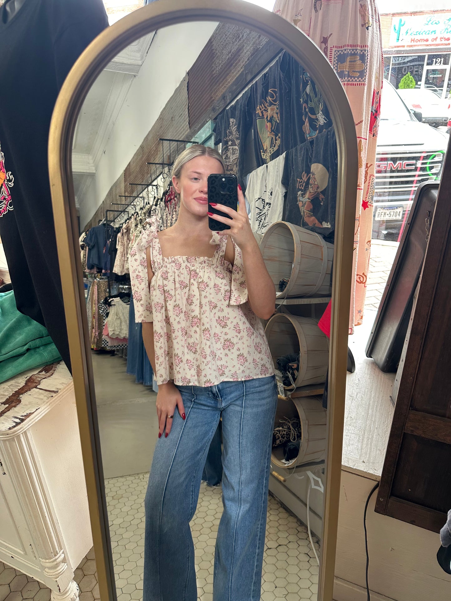 Risen High Rise Wide Leg Pin Tuck Jeans