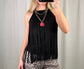"Laura" Black Stretch Suede Fringe Top