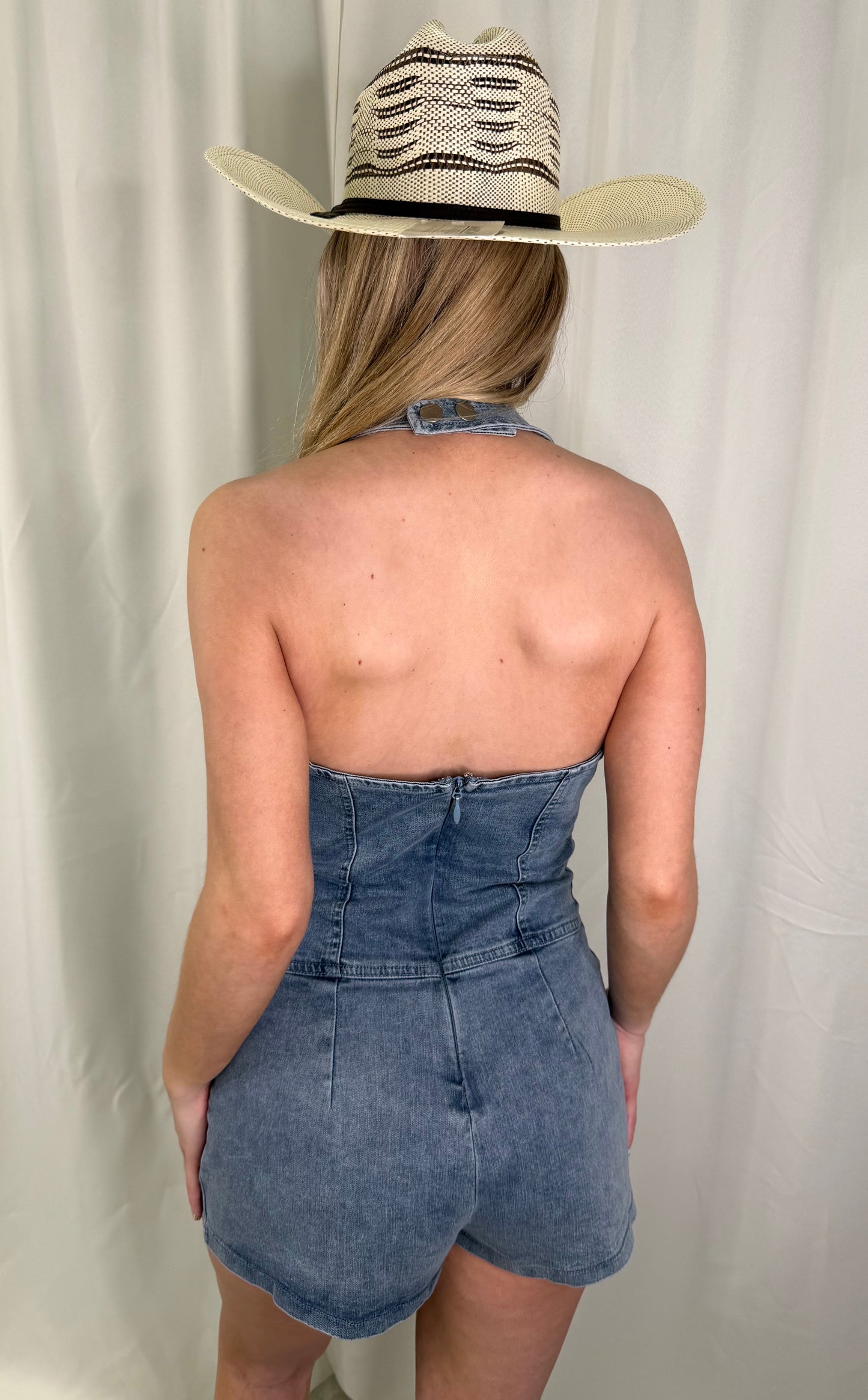 "Bailen" Denim Halter Neck Romper