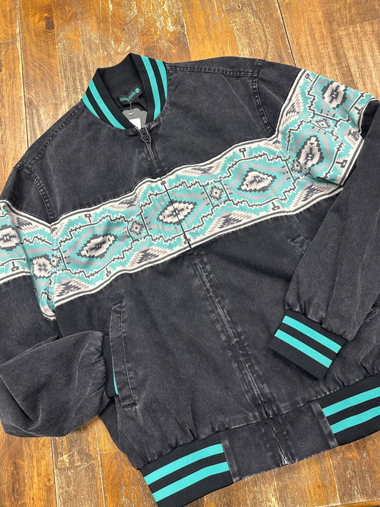 Turquoise and Black Bomber Jacket
