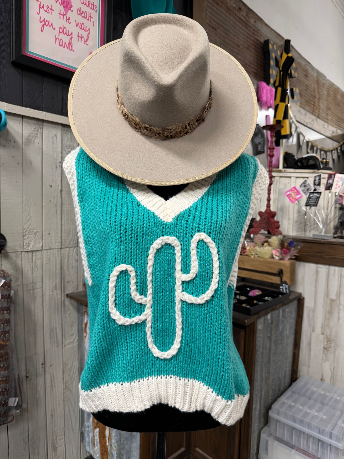 Turquoise Cactus Sweater Vest