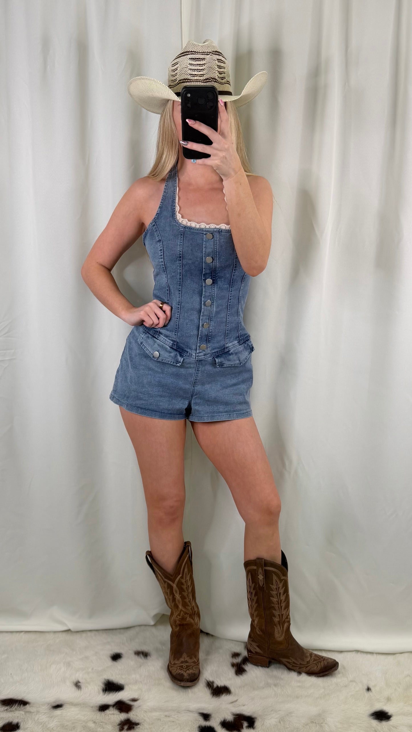 "Bailen" Denim Halter Neck Romper