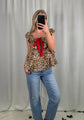 Leopard Bow Tie Ruffle Blouse