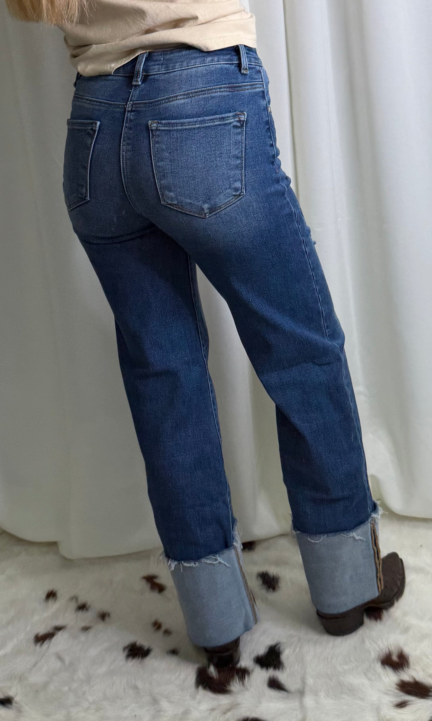 Risen High Rise Dark Wash Cowboy Cuff Jeans