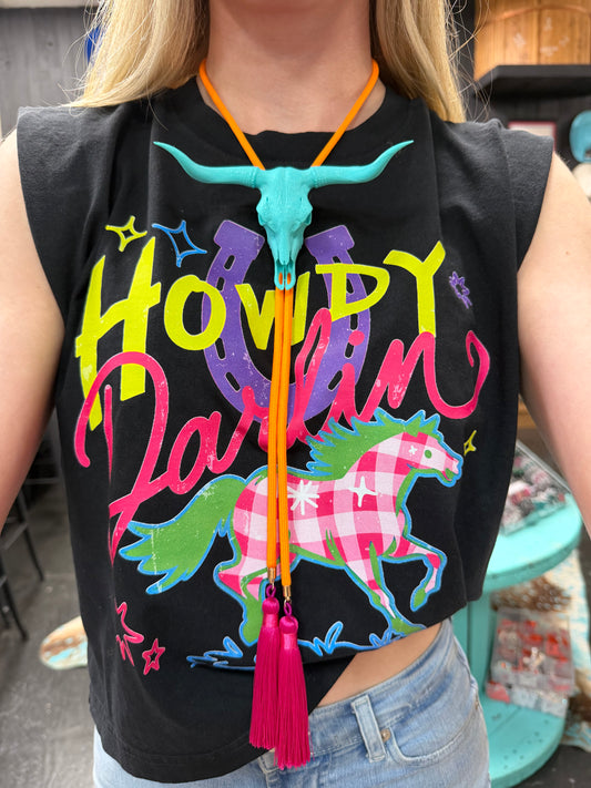 Teal Longhorn Adjustable Bolo