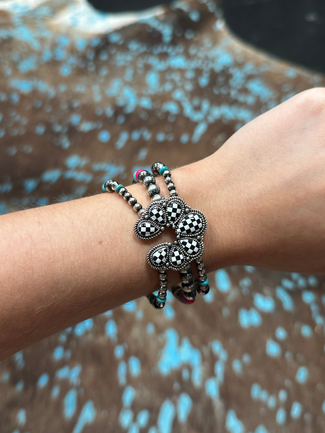 Checkered Squash Blossom Stretch Bracelet