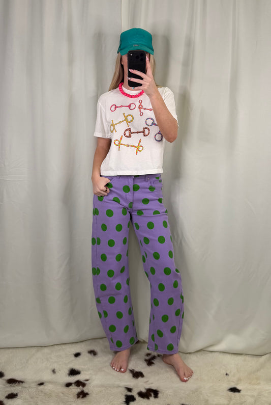 Purple & Green Polka Dot High-Rise Barrel Jeans