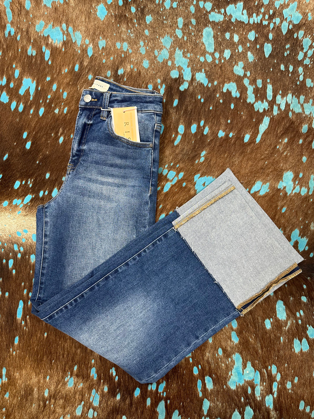 Risen Dark Wash High Rise “Cowboy Cuff” Jeans