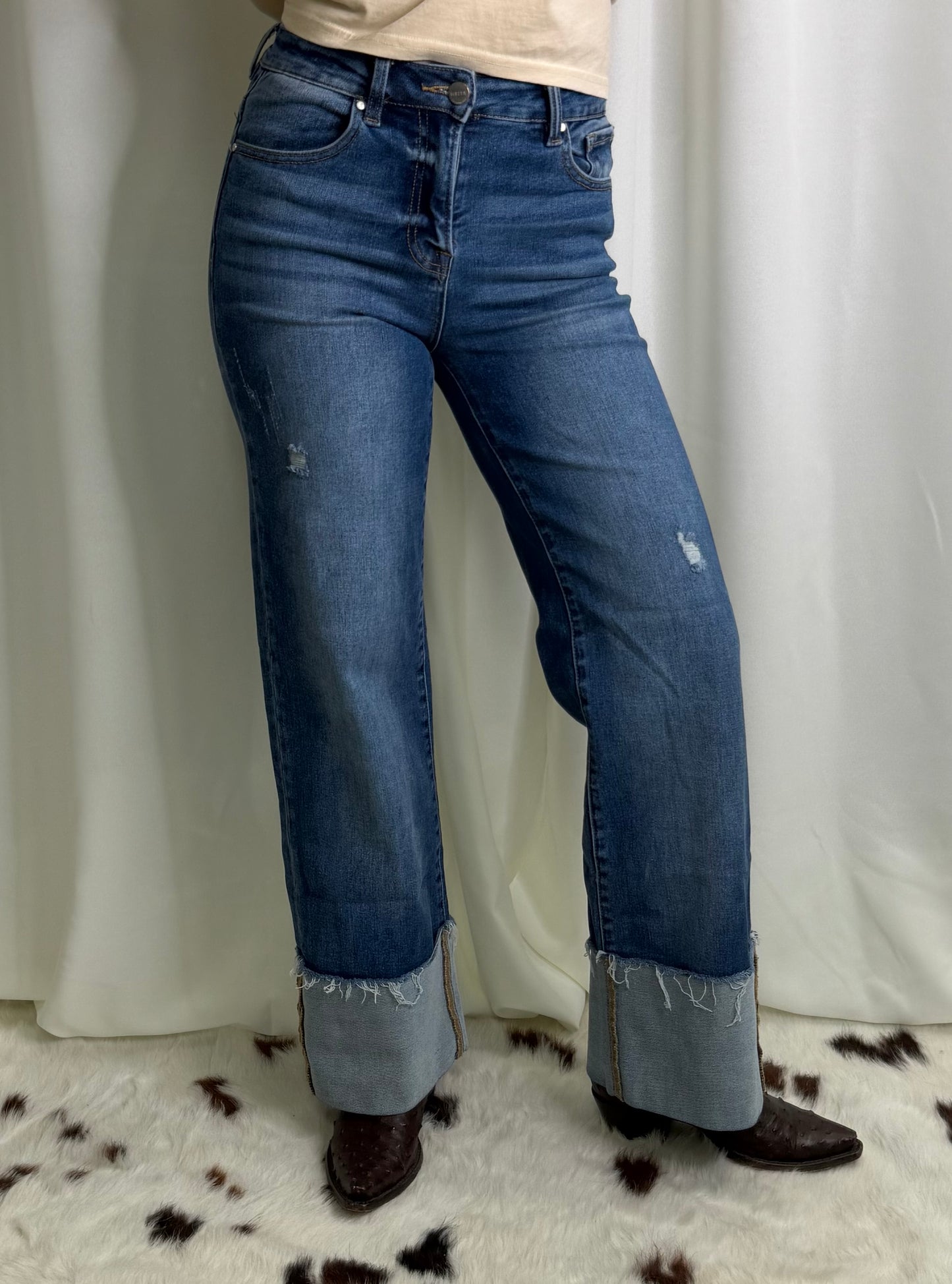 Risen High Rise Dark Wash Cowboy Cuff Jeans