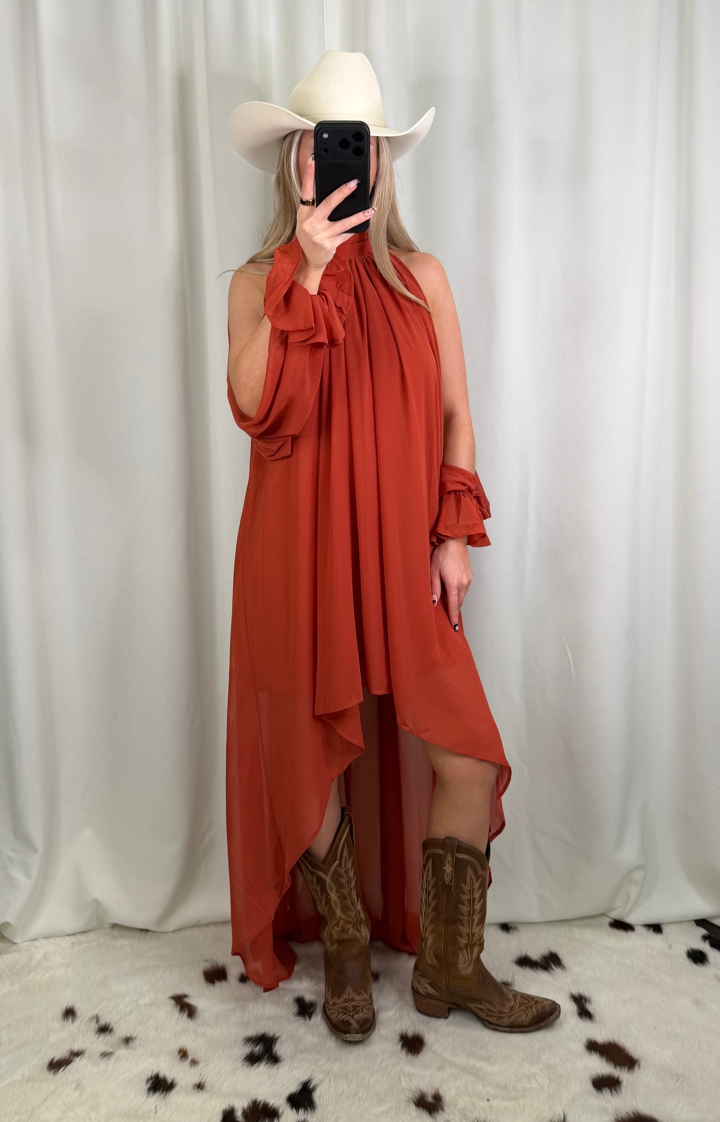 Rae High-Low Halter Maxi Dress