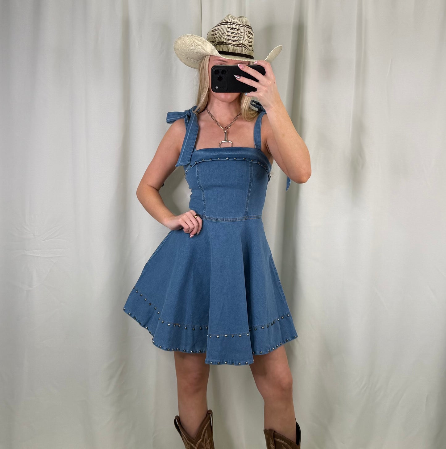 Denim Studded Tie Dress