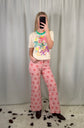 Pink Polka Dot High Rise Denim Straight Jeans