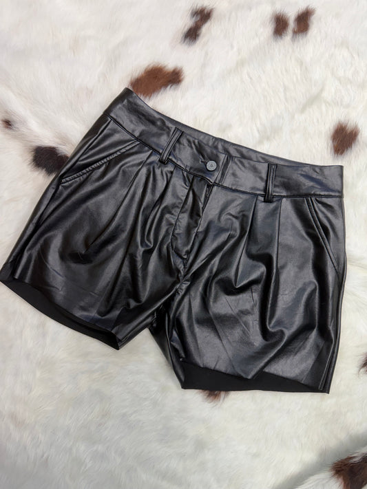 Jet Black Faux Leather Summa Shorts