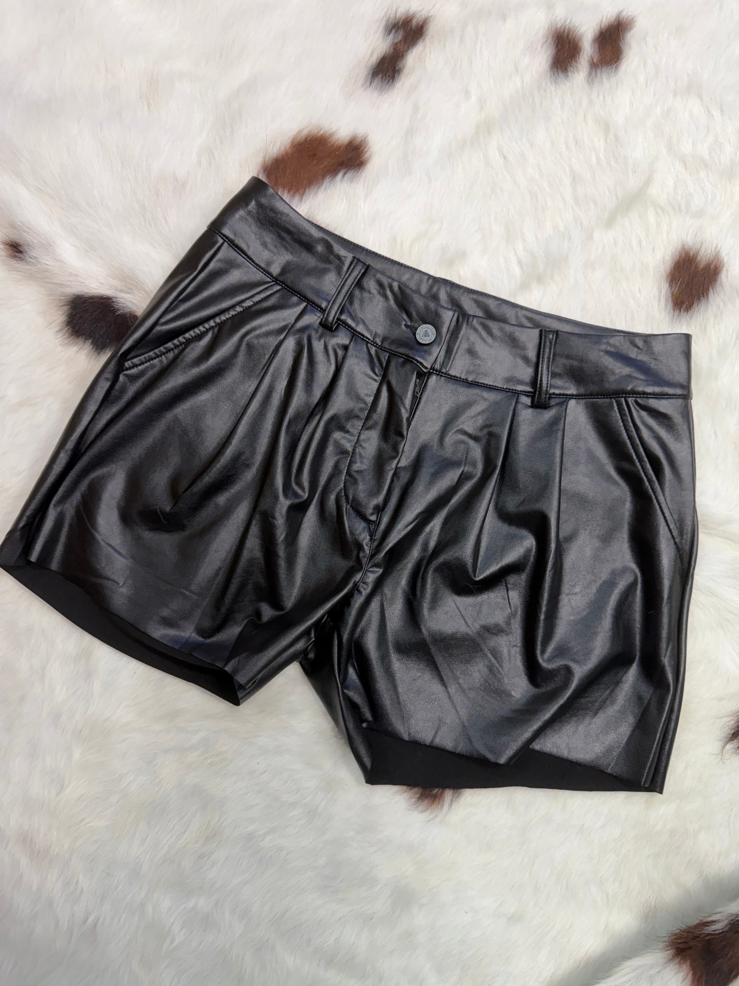 Jet Black Faux Leather Summa Shorts
