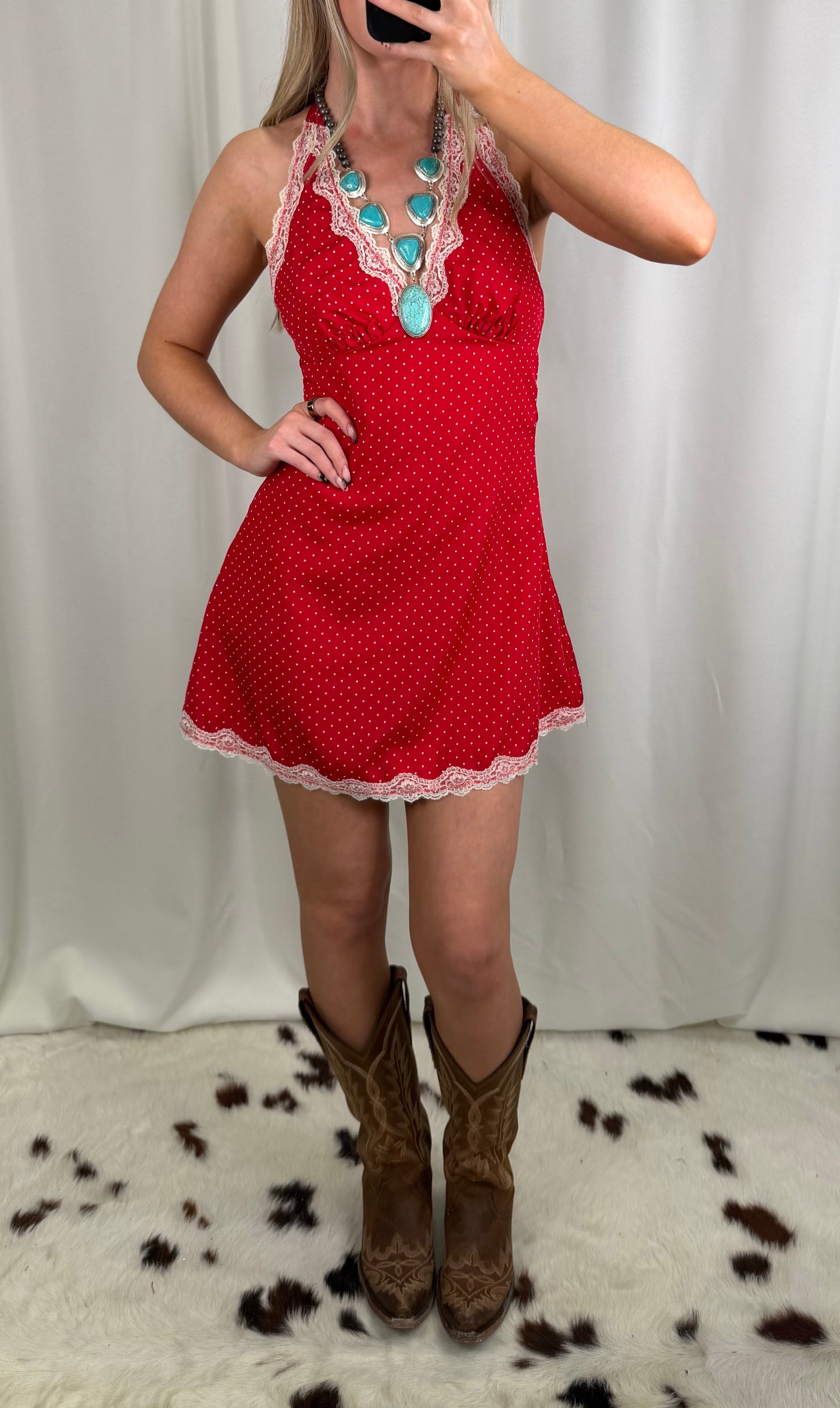 Cherrie Polka Dot Halter Mini Dress
