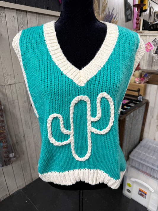 Turquoise Cactus Sweater Vest