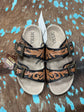 Myra Black/Tan Tooled Leather Sandals