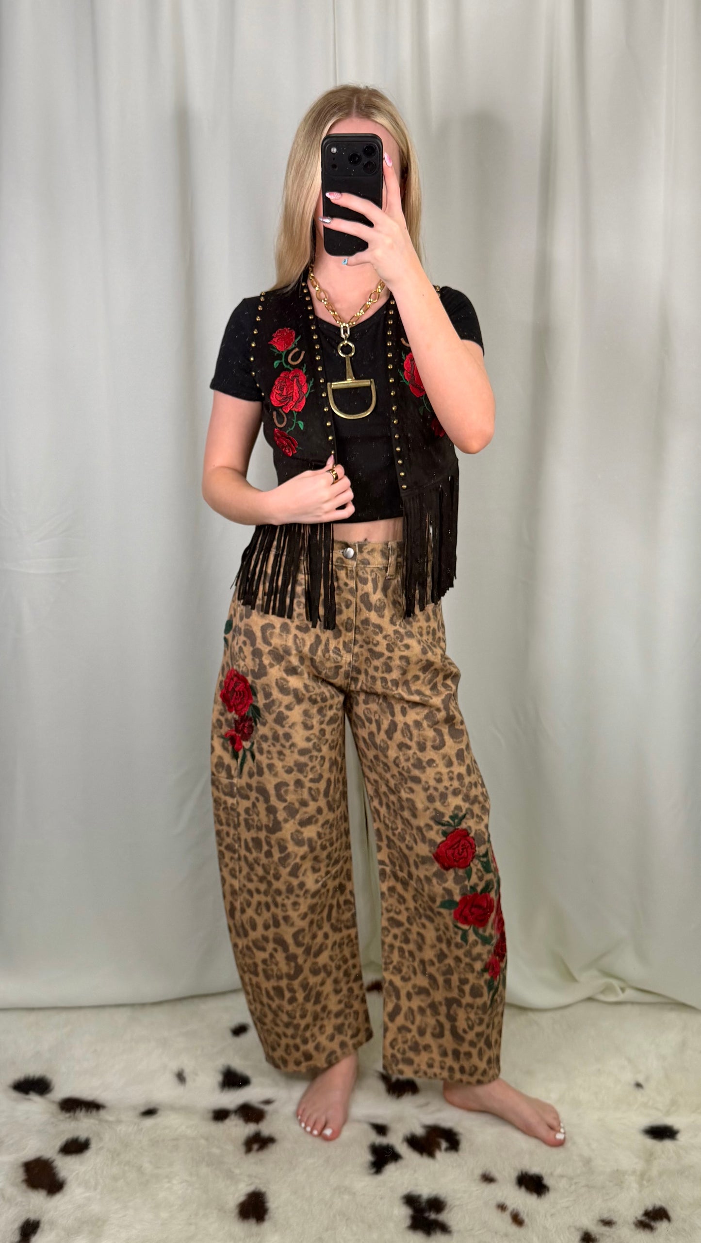 Roses N Rum Black Suede Studded Vest