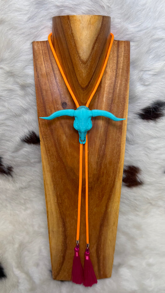 Teal Longhorn Adjustable Bolo