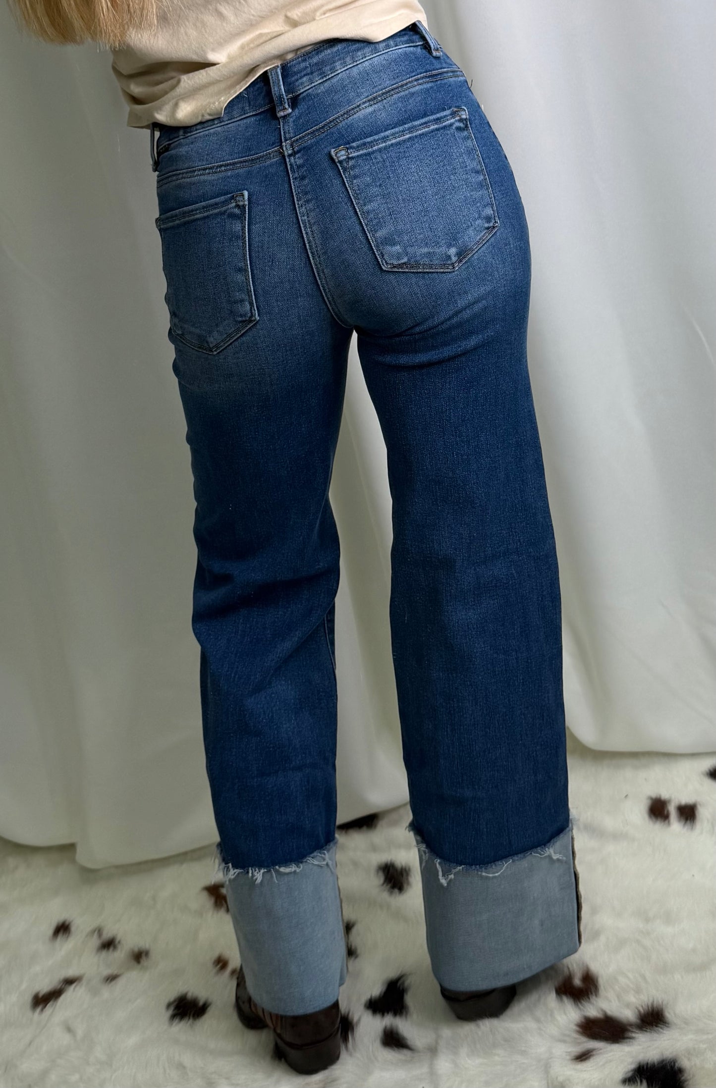 Risen High Rise Dark Wash Cowboy Cuff Jeans