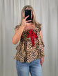 Leopard Bow Tie Ruffle Blouse