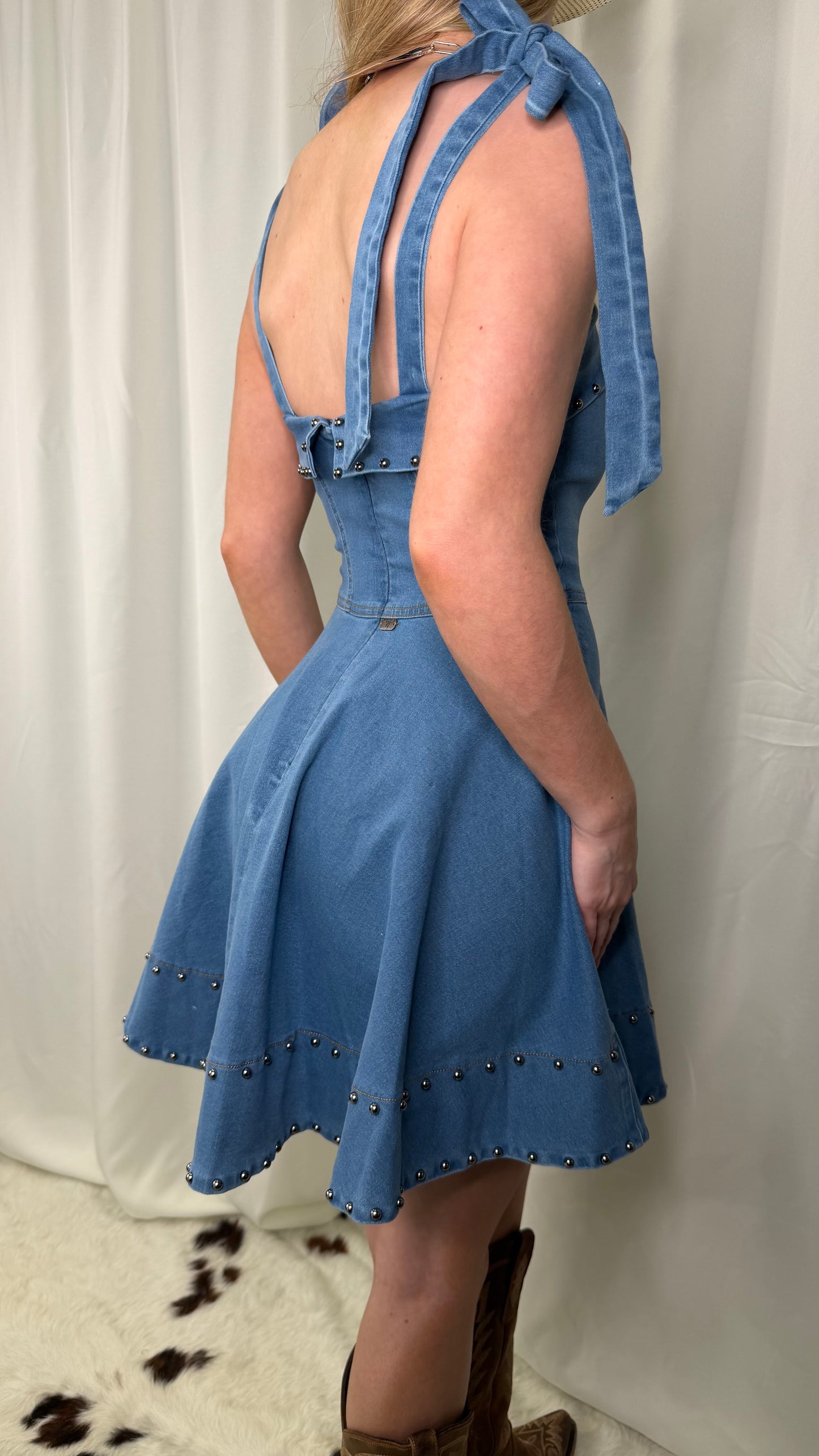Denim Studded Tie Dress