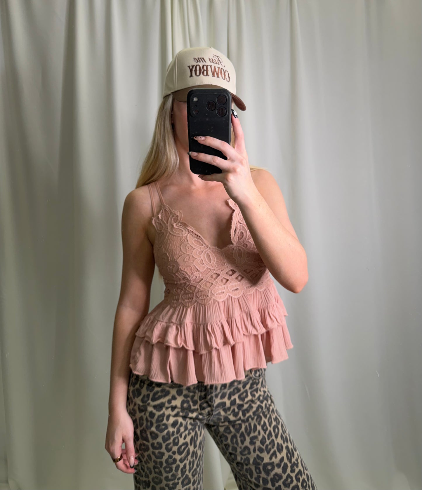 Cami Lace Ruffle Rose Tank Top