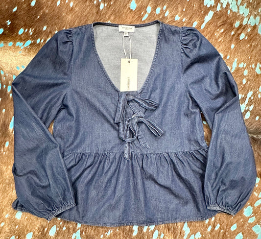 Denim Tie Front Blouse