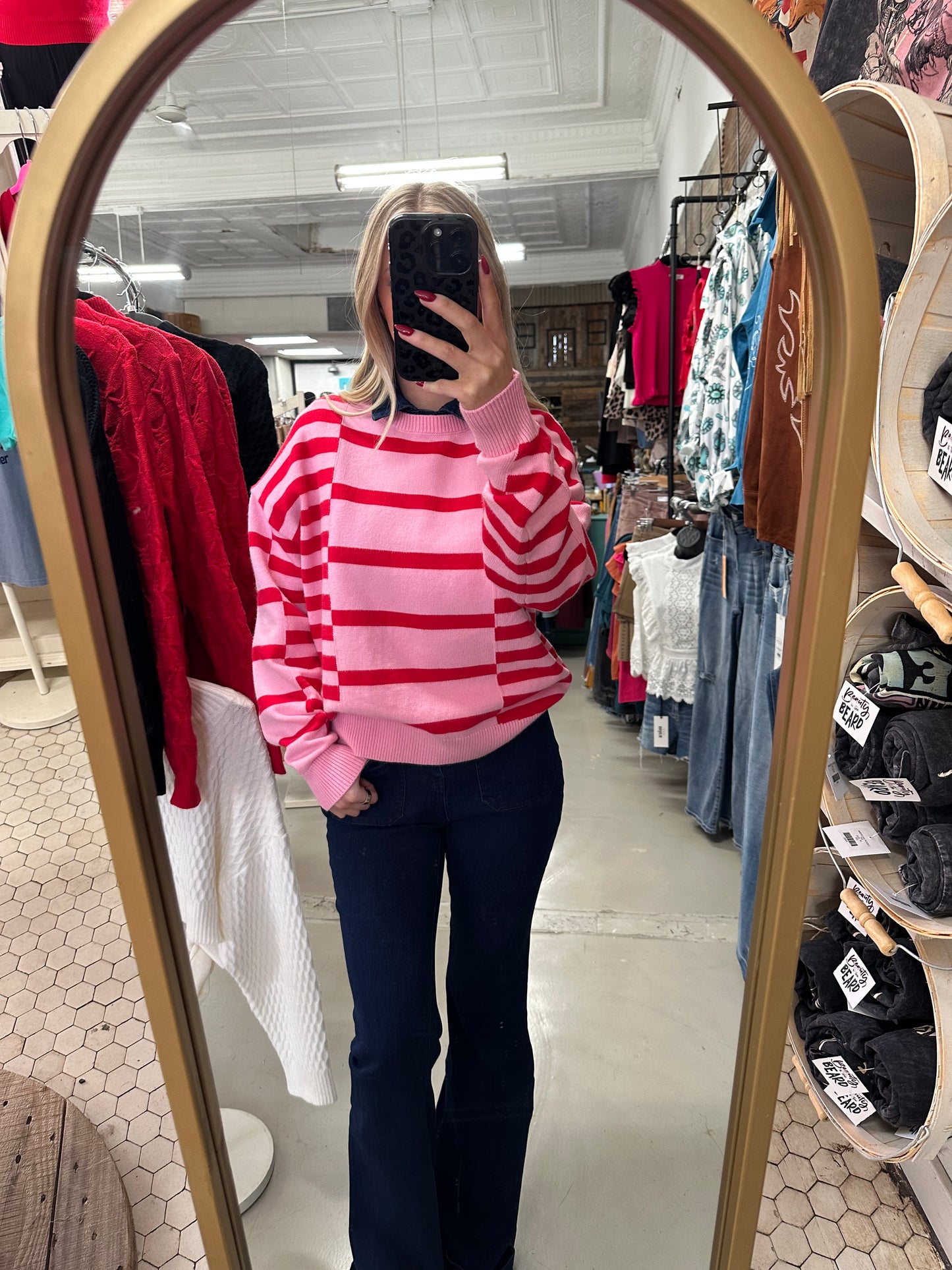 Pink And Red Sweater