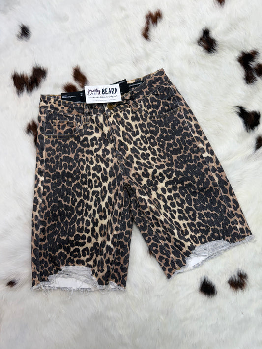 Leopard Bermuda Mid-Rise Boyfriend Shorts