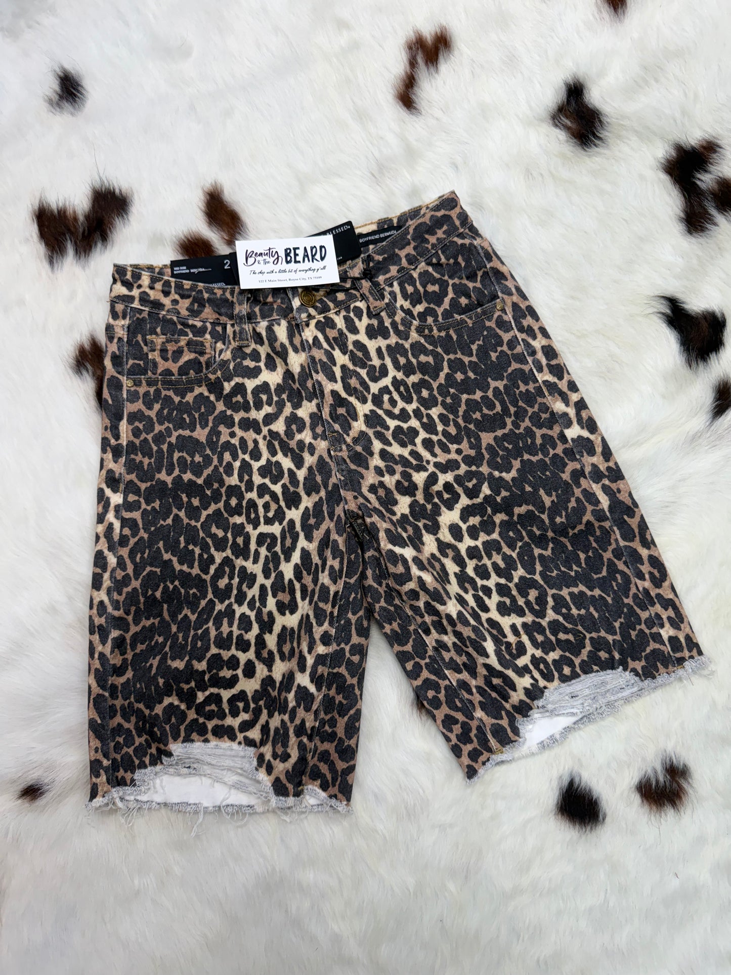 Leopard Bermuda Mid-Rise Boyfriend Shorts
