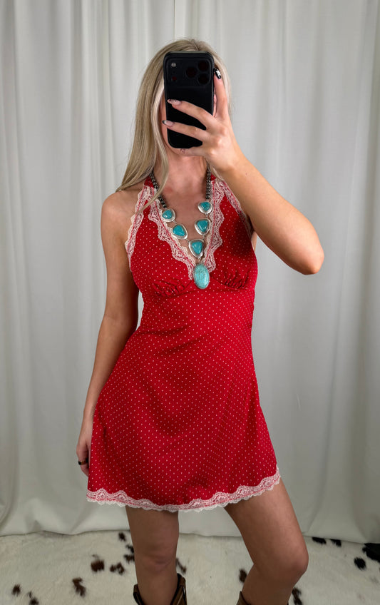 Cherrie Polka Dot Halter Mini Dress