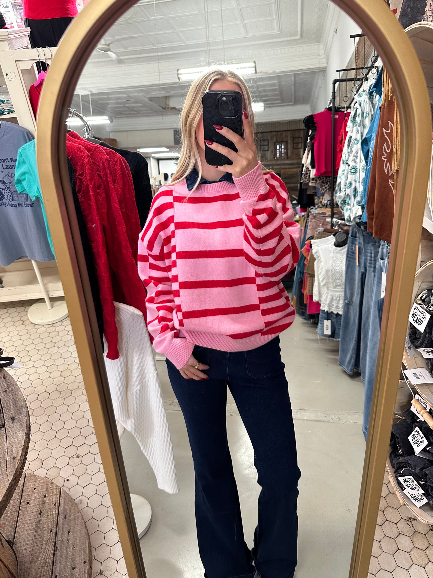 Pink And Red Sweater