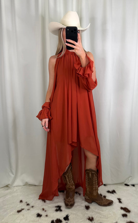 Rae High-Low Halter Maxi Dress