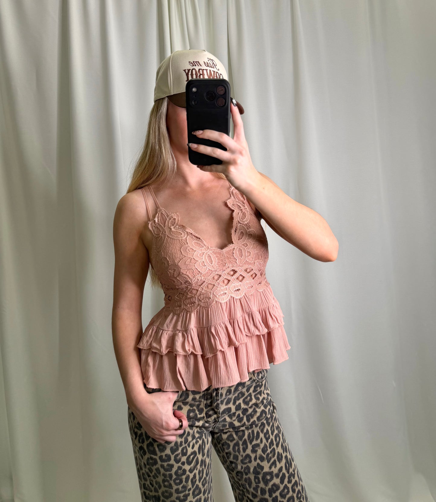 Cami Lace Ruffle Rose Tank Top