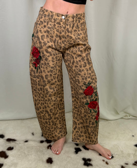 "Rosie" Rose Leopard Barrel Jeans