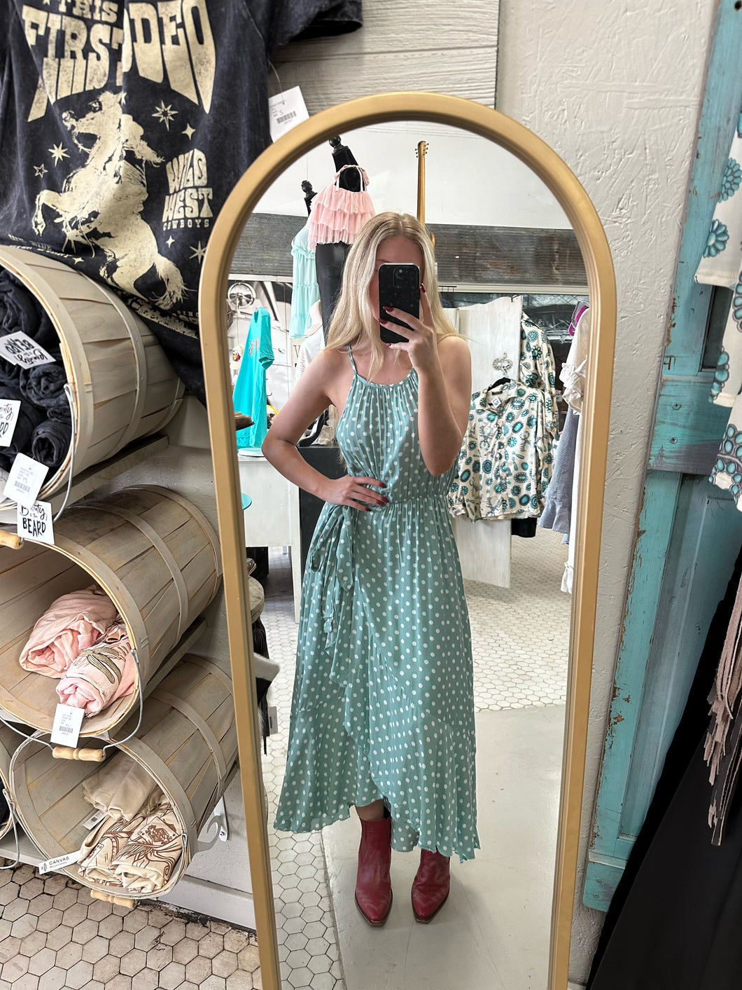 Mint Polka Dot Wrap Dress