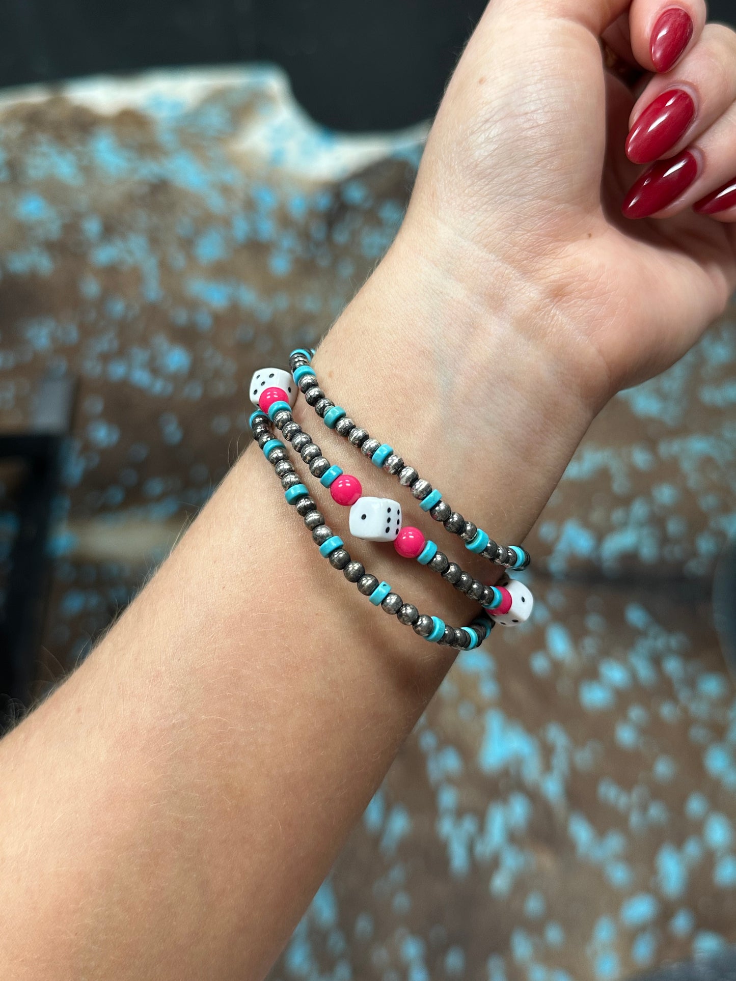 Pink Dice Bracelet Set