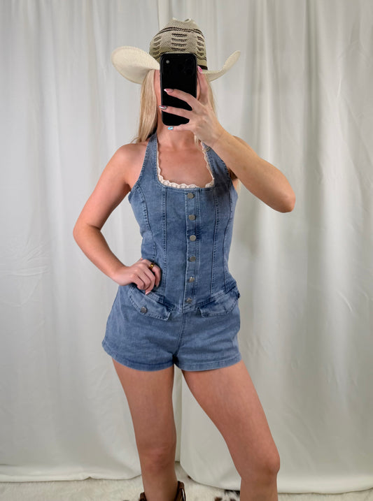"Bailen" Denim Halter Neck Romper