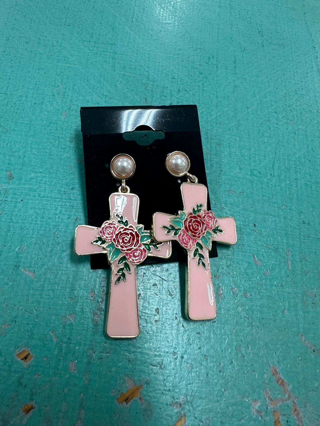 Floral Cross Earrings