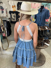 Load image into Gallery viewer, Denim Open Back Lace Mini Dress

