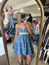 Load image into Gallery viewer, Denim Open Back Lace Mini Dress

